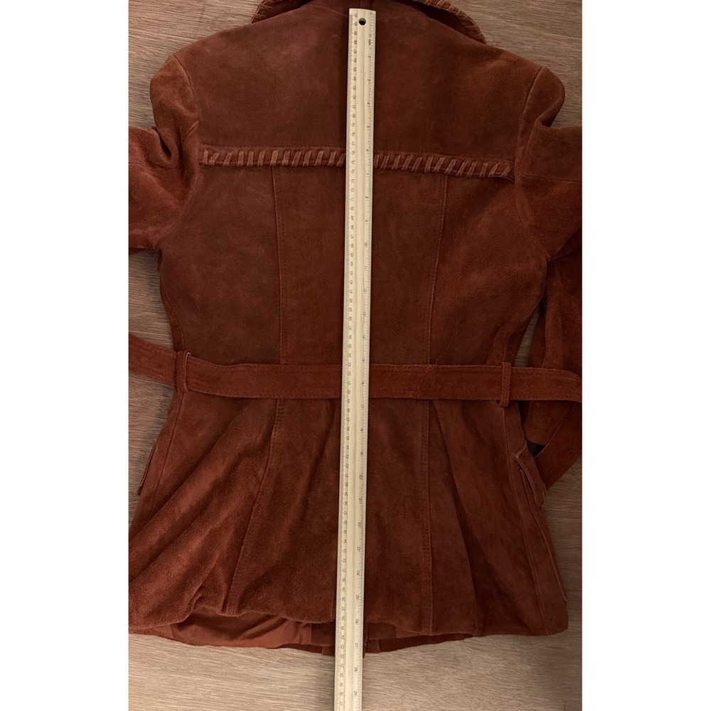 Vintage Suede Jacket 70s 80's Small Boho Western Whipstitch Cognac Leather Coat - Picture 16 of 16